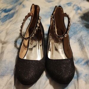 Elegant Black Glitter Girls Shoes